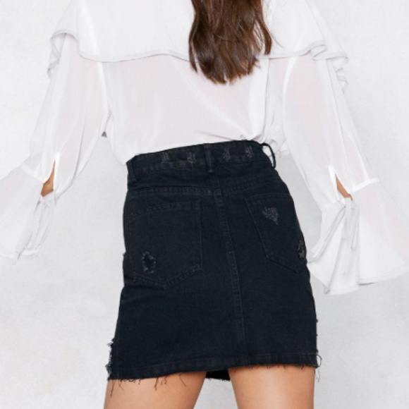 High Waisted Distressed Denim Skirt - Picture 8 of 8